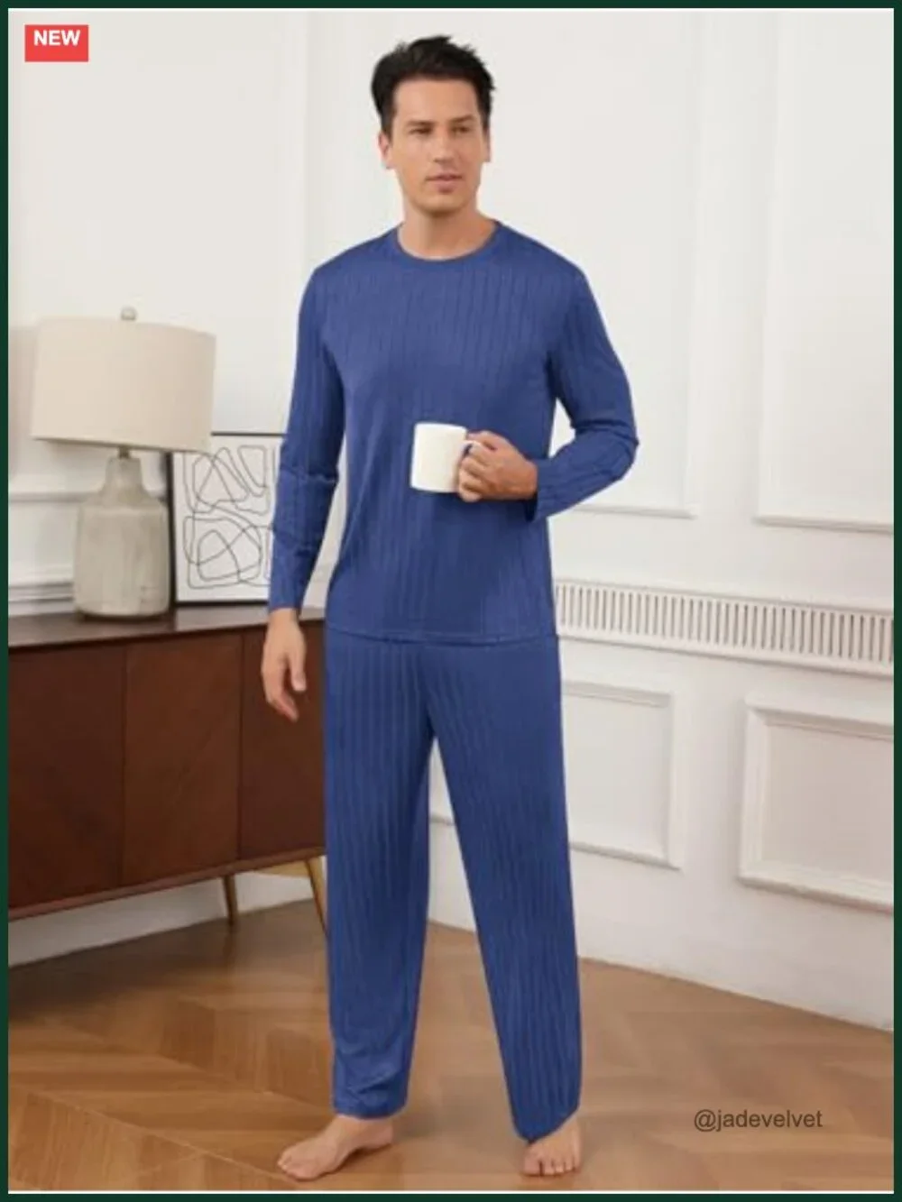 Men's Pajama Set Soft Ribbed Lightweight Lounge Wear 2 Piece Sleepwear